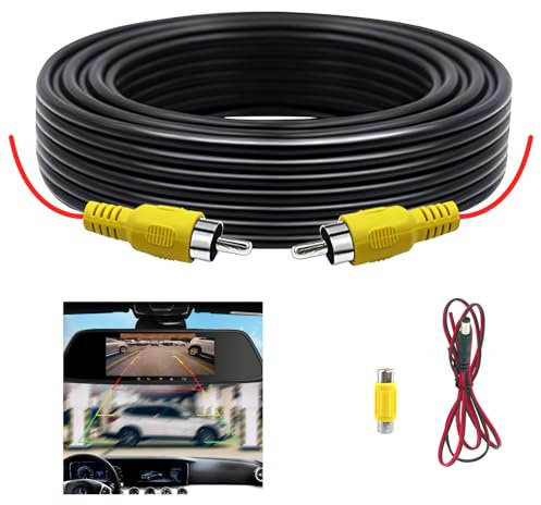 6M RCA Cable de Extensión de Vídeo, Alargador Doble Blindado Extensión Vídeo Cables para Cámara Trasera de Coche con Hembra a Hembra Amarillo Hembra y 1M Cable de Alimentación DC para Conectar Monitor