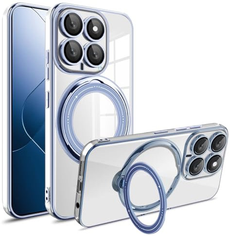 Jiajihua Funda Compatible con Xiaomi 14 Pro Protector de cámara Soporte magnético para Coche Funda para teléfono Blue