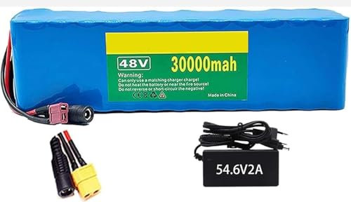 48V 30Ah Elektrofahrrad Lithium Batterie, 13S3p Lithium Batterie Pack, Eingebautes 30A BMS, Mit 54,6V 2A Ladegerät, Für 200W 350W 500W Scooter, E-Bike E Scooter-Akku 48V 30Ah,XT60