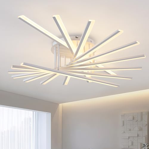 minifair LED Deckenleuchte Moderne Dimmbare Deckenleuchten Dekorative Deckenlampen Mehrkopf Deckenlampe mit Fernbedienung Geeignet für Wohnzimmer Schlafzimmer Esszimmer Küche 9Lichtleisten Weiß