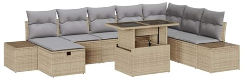 vidaXL Garten-Sofa-Set 11 pcs Beige Poly Rattan, Garten und Terrasse, modularer Sofa-Set, Rattan-Sitz, Robustes Outdoor-Möbel, modernes Lounge für Dein Freiluftleben