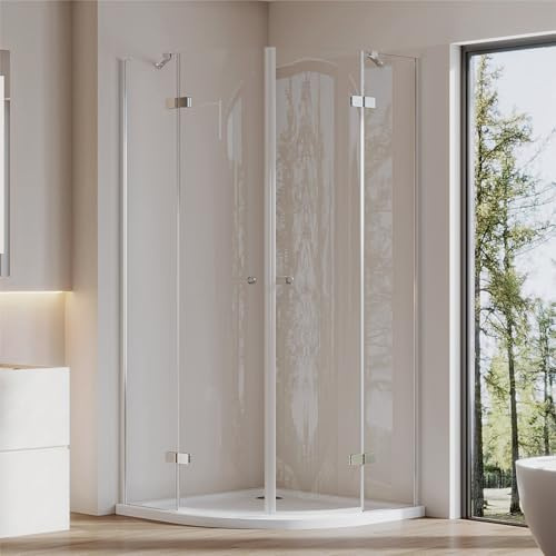 Cozynest Duschkabine 80x80x185cm Runddusche Duschabtrennung Viertelkreis | 6mm ESG-Sicherheitsglas,Hebe-Senk-Mechanismus,Rahmenlos,mit Duschtasse
