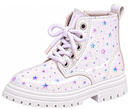 OrJana Stivaletti per Bambina con Stelline Glitter, Suola Antiscivolo, Lacci e Cerniera, Design Casual, Stile Combat