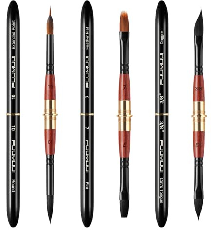 Fuumuui 3Pcs Upgraded Dual-Tip Travel Sable Watercolour Paint Brushes with Pocket Size Leather Pouch 6 Shapes for Watercolor Gouache Ink Painting