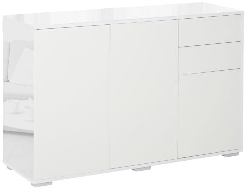 HOMCOM Mobiletto Armadietto Multiuso per Soggiorno, Cucina, Ufficio, 2 Cassetti e 2 Armadietti con Apertura a Pressione, Bianco