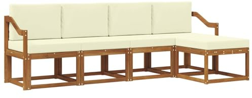 vidaXL Outdoor-Sofagarnitur 5 pcs Natur und Creme Massivholz Akazie, Moderner Garten-Sofa-Set, Robustes Lounge-Möbel für Terrasse und Patio, Akazie für den Garten