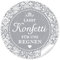 24 STICKER: Lasst Konfetti für uns regnen Schöne Etiketten in grau mit romantischen Ornamenten und Herz für Konfetti-Verpackungen zur Hochzeit • Papieraufkleber: 4 cm, rund, matt