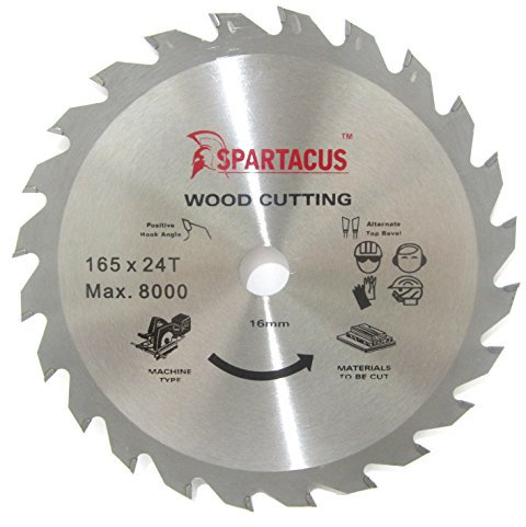 Spartacus 165mm Diameter x 24 Teeth x 16 Bore Wood Cutting Circular Saw Blade Fits Milwaukee HD18CS