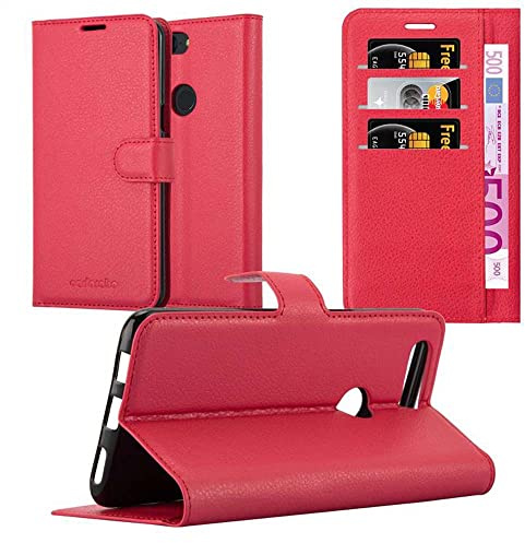 Cadorabo Hülle kompatibel mit OnePlus 5T Handyhülle aus Premium Kunst Leder Flip Klappbare Stoßfeste Magnetische [Standfunktion] [Kartenfächern] Cover Hülle für OnePlus 5T Tasche in Rot