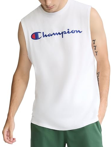 Champion Men's Graphic Jersey Muscle Shirt, White, S