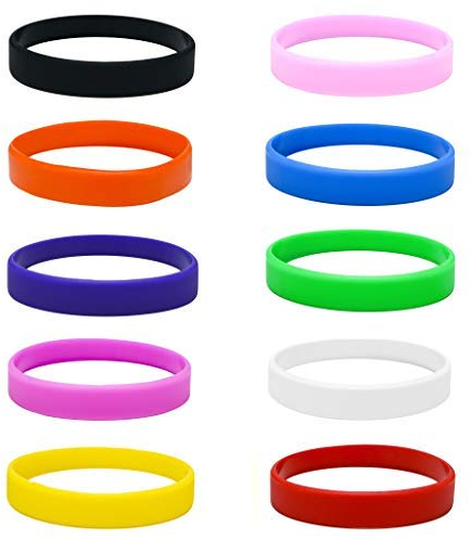 Silicone Wristbands Pack Of 10 Youth Sizes Choice Of Colours (Multicoloured)