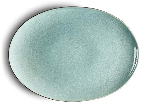 Schale oval matt grey / shiny light blue 45x34cm