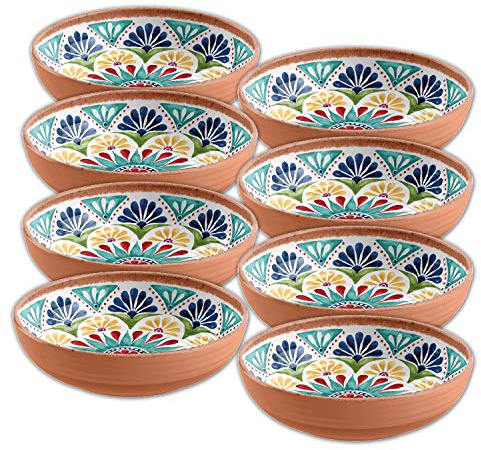 Auntie Morags Purely Home Re-usable Rio Medallion 21cm Outdoor Plastic/Melamine - Cereal/Pudding/Dessert/Pasta Bowl Sets (Rio Medallion, 8)