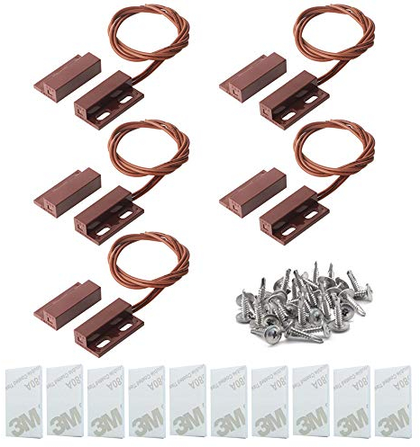 Gebildet 5pcs Recessed Wired Security Window Gate Contact Sensor Alarm,Magnetic Reed Switch Brown,Magnetic Door Sensor,Magnet Near - Connect Circuit, Magnet Away - Break Circuit