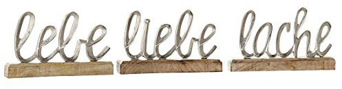 3 x Schriftzug Lebe Liebe Lache Aluminium Höhe 12,5 cm Silber, Tischdeko, Aufsteller