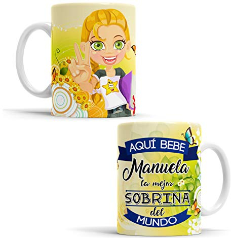 OyC Original y Creativo Taza Sobrina - Taza Aquí Bebe la Mejor Sobrina del Mundo/Taza aqui Bebe una Super Sobrina/Taza con Frase y Dibujo Personalizada con Nombre (Sobrina)