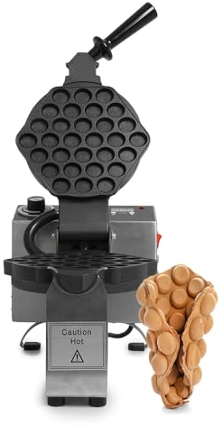 Sephra Professional Rotary Bubble Waffle Maker Iron – Commercial Machine with Adjustable Timer and Thermostat - Removable Hong Kong Egg Waffle (Eggette) Aluminium Plates with Non Stick Coating
