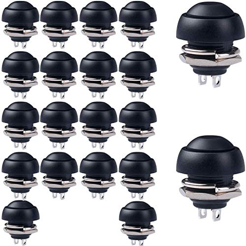 RUNCCI-YUN 20 Stücke 12mm schwarz Wasserdicht Momentan Mini Druckknopf, SPST EIN-AUS AC 250V/3A, Rund Drücken Taster für Autotrompete, PC, Tischlampe, Haustürklingel