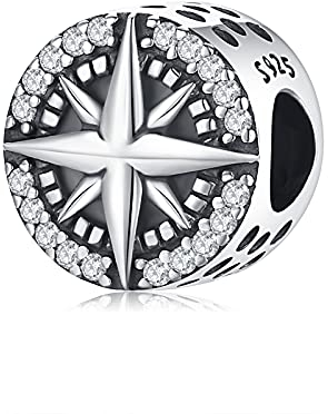 Eusense Kompass Charm 925 Sterling Silber Kompass Bead Charm passen für Pandora Europäisch Armband Kette