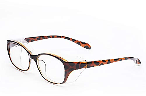 ZUVGEES Anti-Fog Safety Glasses for Men and Women with Blue Light Blocking Lens and Permanent Side Shields,Wrap-Around Goggles UV Protection-Look Like Regular Glasses (Leopard)