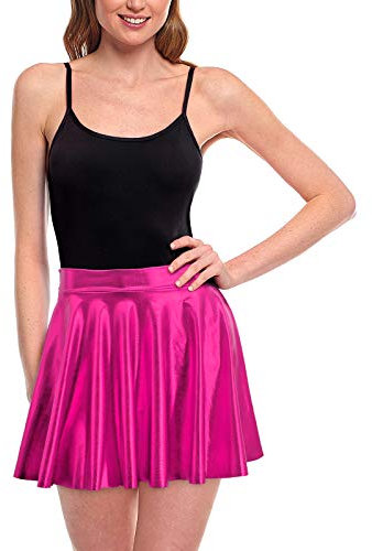 Faldas Mujer Cortas Plisada Fucsia Metalizada Brillante [Falda Skater Patinaje]【Talla S】 Multifunción Disfraz Baile
