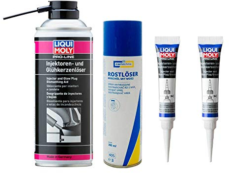 ILODA Original LIQUI Moly Glühkerzenlöser 400ml 3379 + 2X Glüh Kerzen Fett 3381 Glühkerze Löser 20g + 1x Cartechnic Rostlöser Spray 300ml