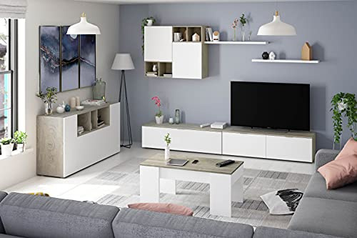 Tendencio Laska 2 - Ensemble Meuble TV Design chêne Alaska et Blanc