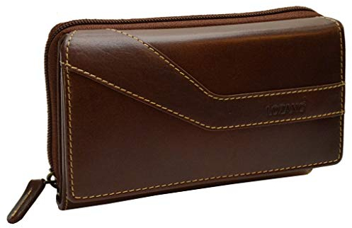 flevado Büffel Leder Hand Made Damen Glatt-Leder Geldbörse Brieftasche Hand Made 18 Kartenfächer (braun)