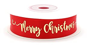 Merry Christmas Schleifenband Rot und Goldbeschriftung – Satinband (19mm)