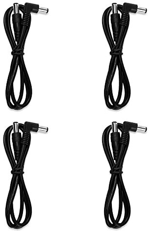 4 Pack Guitar Effect Pedal DC Cable 5.5mm x 2.1mm Power Lead Cord, 60CM Male to Male (4 Power Cable)