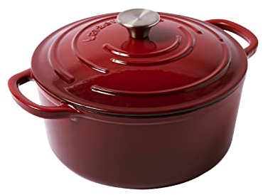 Larder & Vine Horno holandés de hierro fundido esmaltado | Olla holandesa de 5.7 cuartos de galón con tapa | Horno holandés para hornear pan | Compatible con todas las cocinas y horno seguro hasta