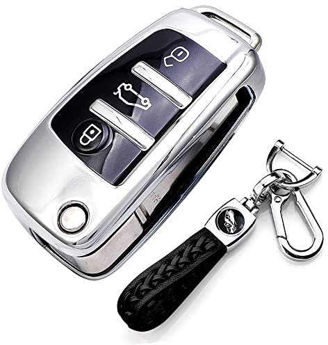 RXXR Autoschlüssel Hülle Kompatibel mit Audi, A1 S1 A3 S3 RS3 A4 S4 RS4 A6 S6 RS6 Q2 Q3 Q7 TT TTS R8 Schlüsselhülle Fernbedienung Schutz Auto Schlüsselanhänger Cover mit Leder Schlüsselring