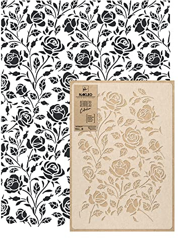 NAKLEO Wall Painting Stencil Large Size, 59x95cm Golden Rose Flower Reusable Plastic Template, Geometric Pattern Wallpaper, DIY Home Decor Craft, Wood Floor Furniture