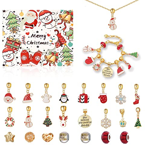 Viilich Adventskalender 2022 Kinder Mädchen Weihnachtskalender Mädchen 24 Füllung Schmuck Kinder Weihnachten Geschenke Charms mit Ketten und Armband für Mädchen