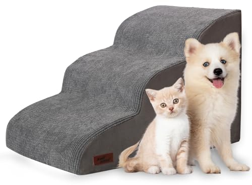 Aodisman 3-Step Dog Ramp and Stairs for Sofa and Chair - Non-Slip Sturdy Pet Steps for Small Dogs and Cats,15.7 H,Grey