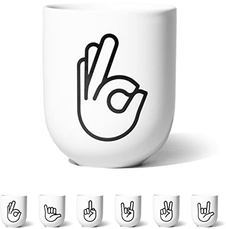 FYNGERS | OK | Becher mit Handzeichen | Matter Becher aus Porzellan | Perfekte Kaffeetasse oder Teetasse | Super Geschenk (OK)