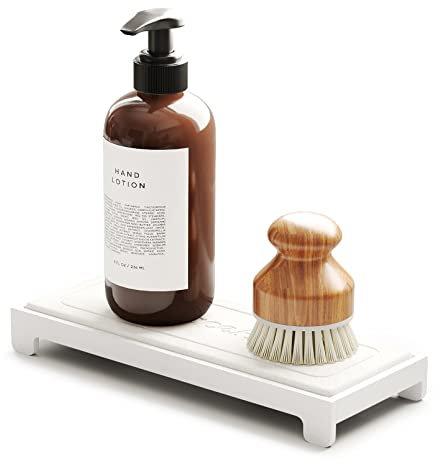 SpaceAid DryingNeat Sink Organizer, Instant Dry Sink Caddy Organizers, Kitchen Sponge Soap Holder Dispenser, Countertop Fast Drying Counter Tray Rack (Bamboo Rack, White)