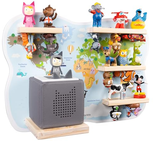 bunnyboo Toniebox Regal - für Toniebox und Figuren - ausreichend Platz für bis zu 32 Tonie Hörfiguren - Weltkarte - geprüfte Qualität - Für Junge und Mädchen