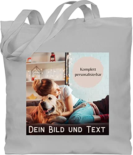 Baumwolltasche - eigenem - Foto Bild Geschenk I Dein Bild und Text - Unisize - Hellgrau - kindergarten stoffbeutel jutebeutel online bedrucken selbst drucken photo baumwolle tasche für kollegin