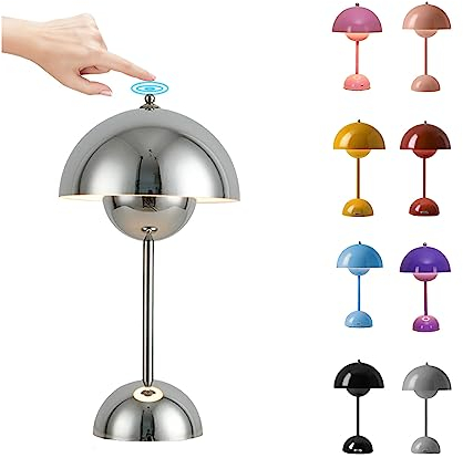 O·Lankeji LED Flowerpot Acryl Tischlampe Kabellos Akku, Touch Dimmbar Pilzlampen Tischlampe mit 3 Helligkeitsmodi, Dekorative Schreibtischlampe Nachttischlampe für Schlafzimmer, Büro, Bars
