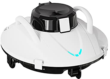 Robot Aspirateur de Piscine Automatique sans Fil avec Autonomie de 90 Minutes Skimmer de Pool Rechargeable Nettoyage Électrique à Forte Aspiration avec Indicateur LED,White,14.8in