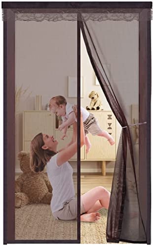Magnetic Fly Screen for French Doors 90x190cm, Magnetic Patio Fly Screen No Gap,No Drilling,French Door Fly Screen Mesh Curtain for Sliding Glass Doors/Balcony Door,Brown