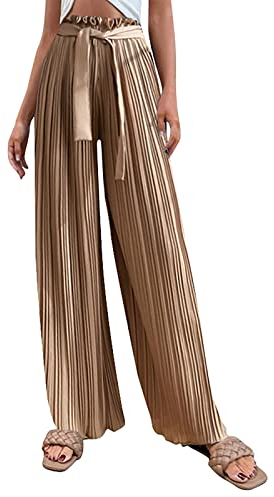 FUPODD Culottes Hosen Damen Festlich Elegant Palazzo Hose Sommer Plissee Freizeithose Lang Weites Bein Marlenehose Elegant Hohe Taille Mit Kordelzug Wickelhose Hosenrock Haremshose