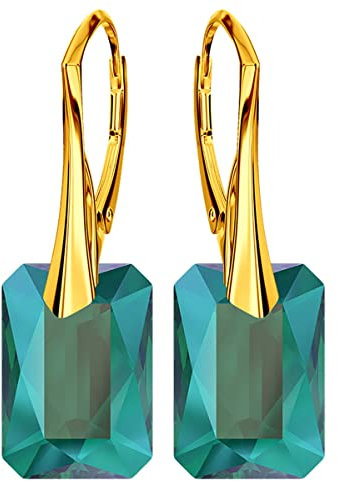 Ohrringe Damenohrringe Klapperverschluß Silber 925 Ohrhänger mit Kristallen Vergoldung mit Gelbgold 24 Karat / 750 Gold Ohrschmuck Geschenk für Frau Mädchen (Emerald Shimmer)