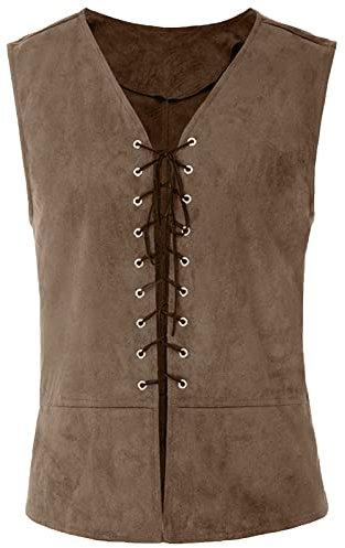 Gilet da uomo – Steampunk Vintage Gotico Costume Gilet senza maniche Yoga Top Tuta Doppia Fila Gilet Uomo Slim Fit Renaissance Abbigliamento Smoking Gilet per ballo di fine anno, marrone, L
