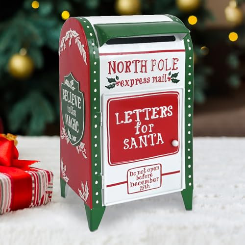 BIG FORTUNE Freistehender Briefkasten - Weihnachtlicher Deko aus Metall, Weiß Rot, Weihnachtsmann Vintage-Mailbox
