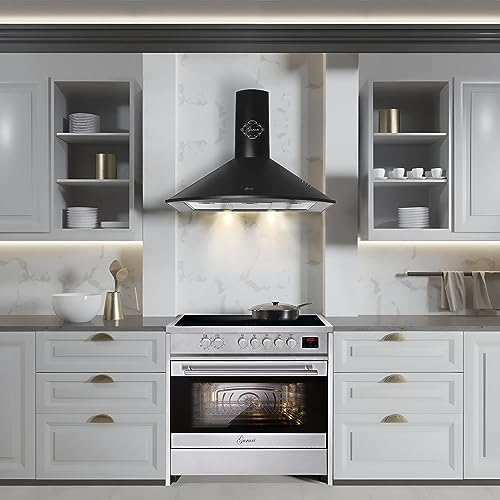 GURARI Cuisinière à induction GCH E 913 X +GCH C 046 BL 9, cuisinière induction sur pied 90 cm + hotte 90 cm