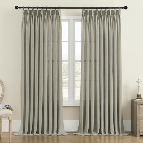 MASWOND Extra Wide Pinch Pleated Semi Sheer Curtains 100W x 108L Inches, Extra Long Light Filtering Pinch Pleat Drapes with Hooks for Sliding Patio Door, Living Room, Bedroom (1 Panel, Taupe)