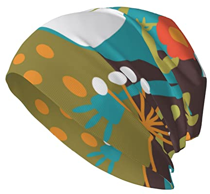 MUMICO Beanie-Mütze mit Blumenmuster, Frosch, Libellen, lässiger Strick, für Damen, weich, warm, gestrickt, Totenkopf-Mütze, mehrfarbig, One size