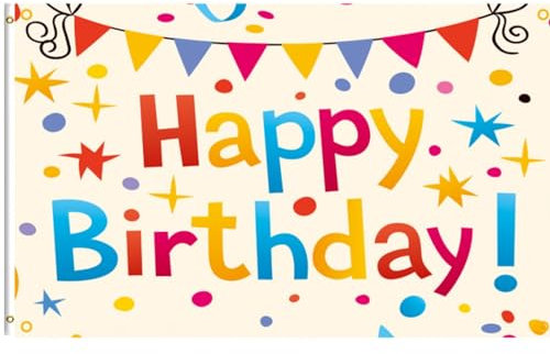 Happy Birthday Flag 3x5 Ft Large With 2 Brass Grommets - Party Celebration Garden Home Indoor Outdoor Decoration Fabric